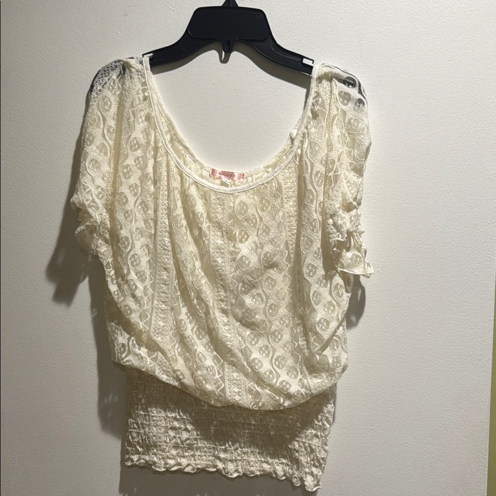 Mauve Cream Lace Blouse with Relaxed Fit